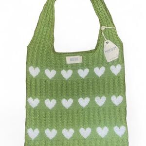 Miss Love Women's Green and White Heart Cable Knit Crochet Bag